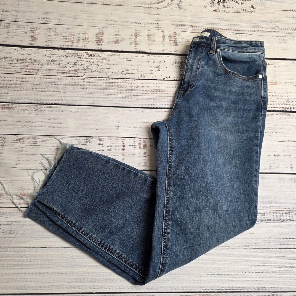 OAT NEW YORK Jeans‎ Womens 8/29 Crop Raw Hem Denim Whisker Blue Stretch P0192-CA